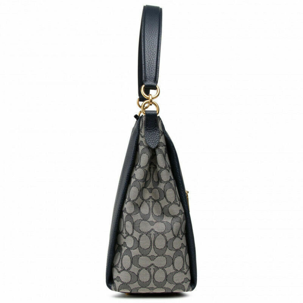 Coach Signature Jacquard Shay Leather Shoulder Bag Handbag Purse Navy Blue NEW - Picture 6 of 9